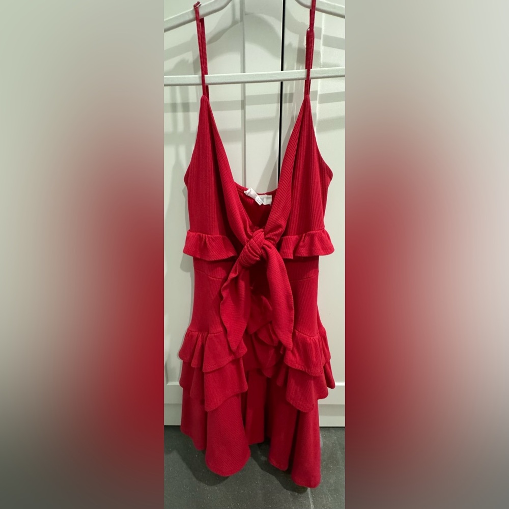 Peach Love Boutique Red Tie Front Dress